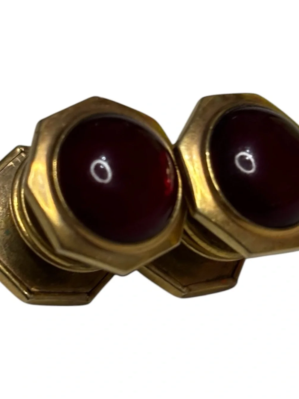 Vintage Pittman Keeler Cufflinks 12K Gold Filled Round Red Cabochon Stone Tuxedo